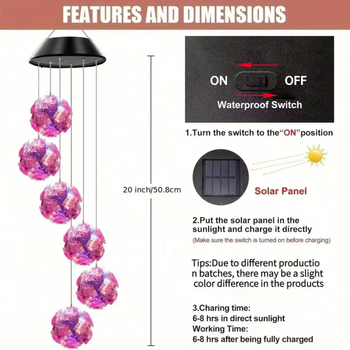 Waterproof Hanging Light with Roses for Garden