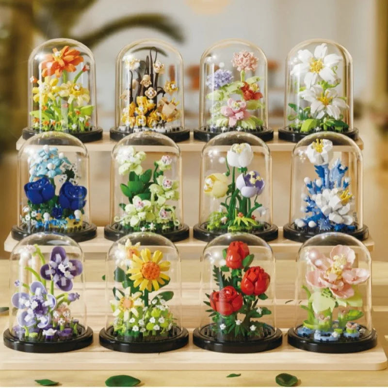 Small LEGO Flower Bouquets with Buildable Blocks for Decoration