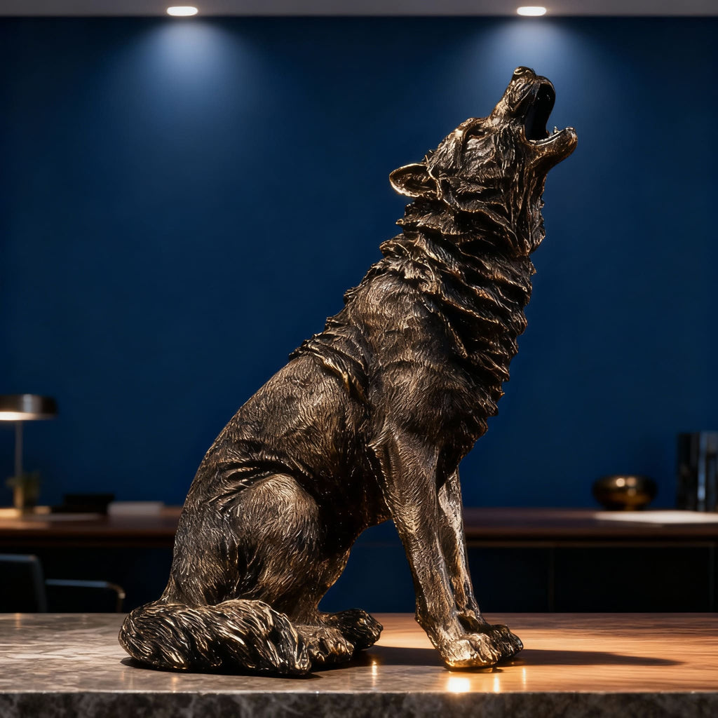 Luxury Statue of a Roaring Wolf
