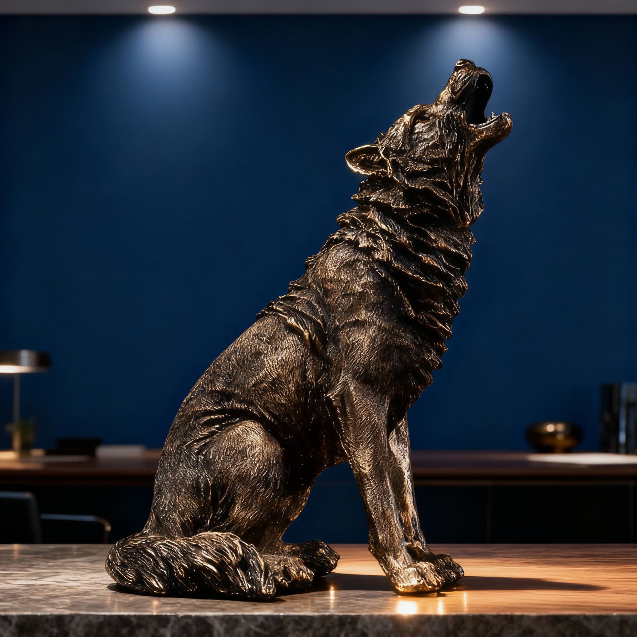 Luxury Statue of a Roaring Wolf