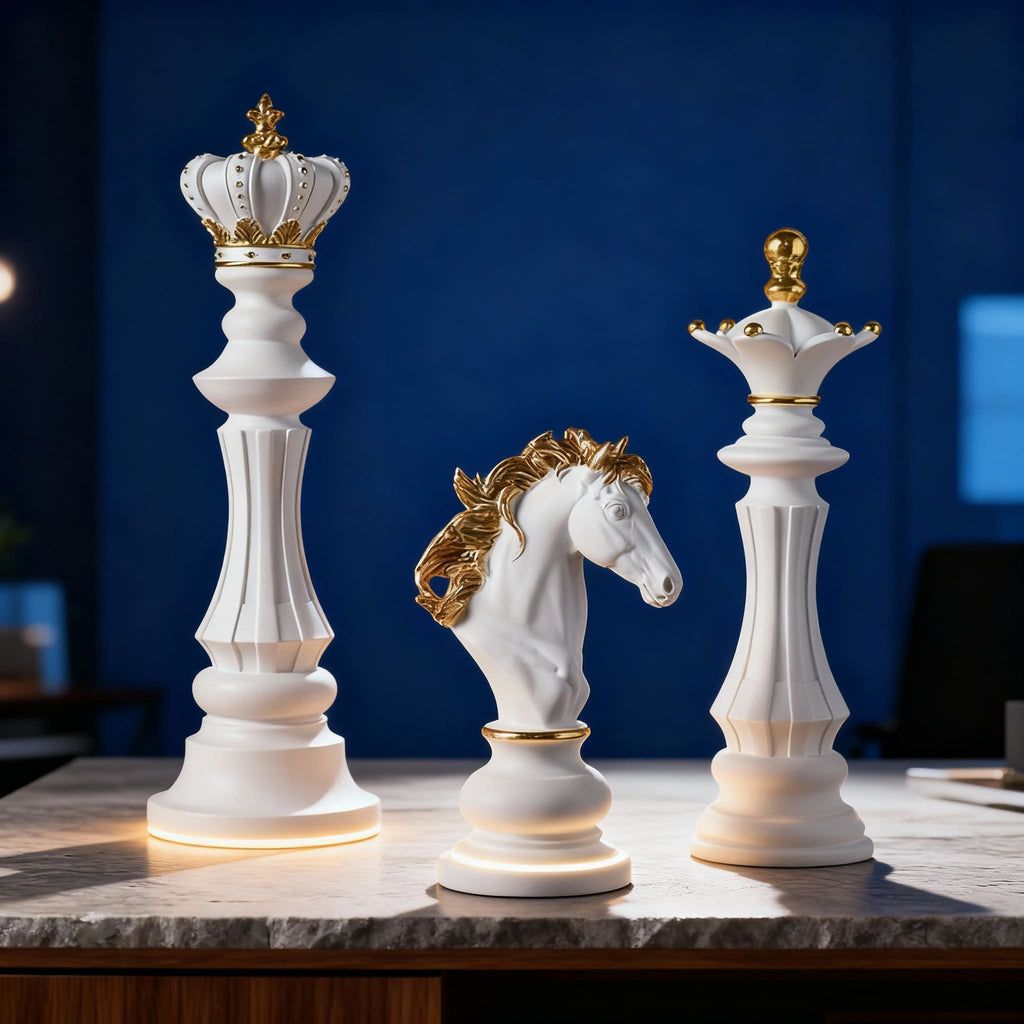 Luxury Chess Pieces King, Queen and Knight to Decorate the Office