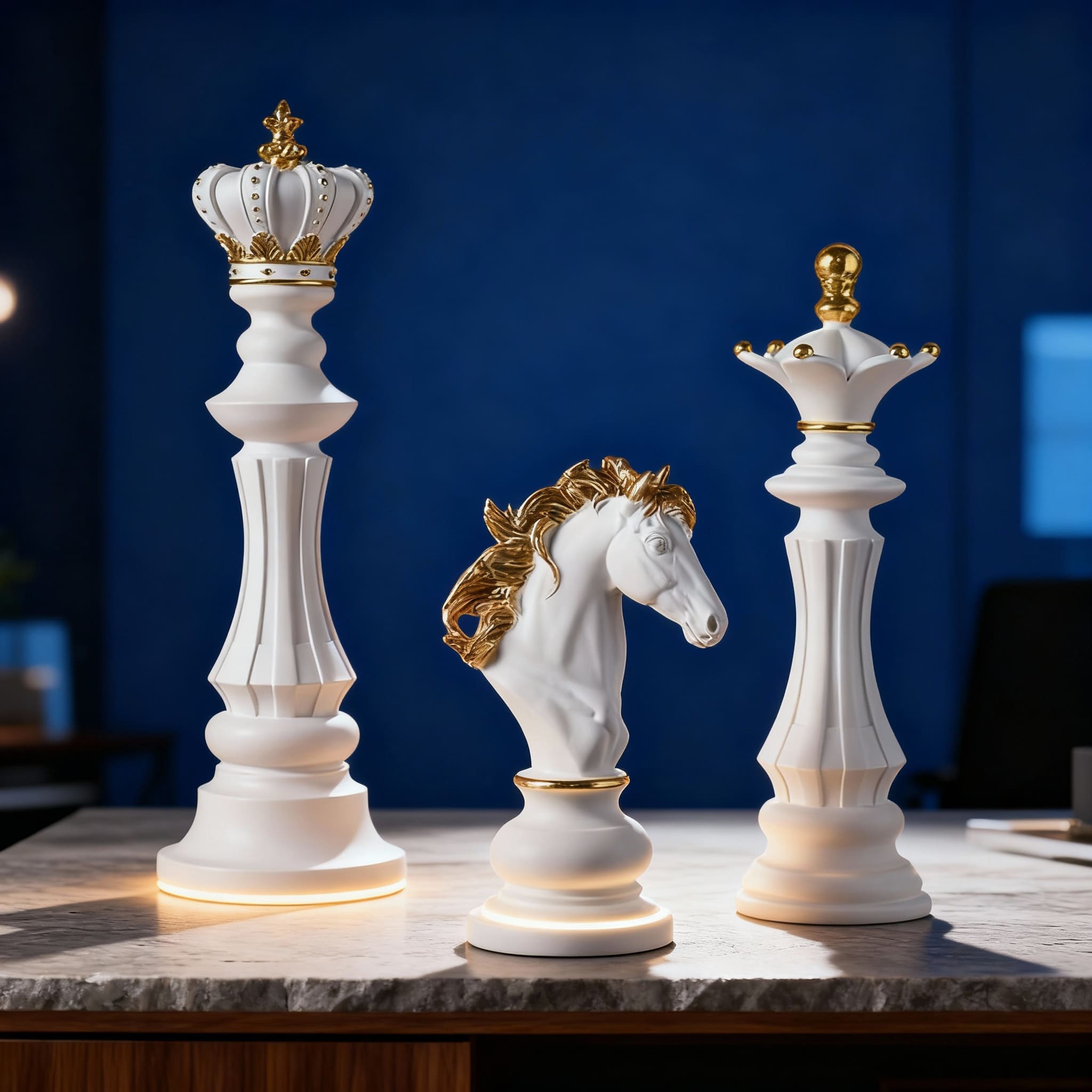 Luxury Chess Pieces King, Queen and Knight to Decorate the Office